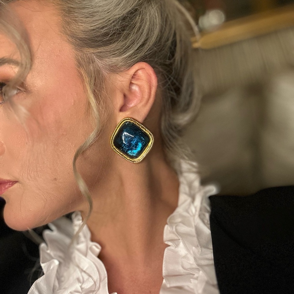 KJL for Avon vintage Blue Statement clip ons